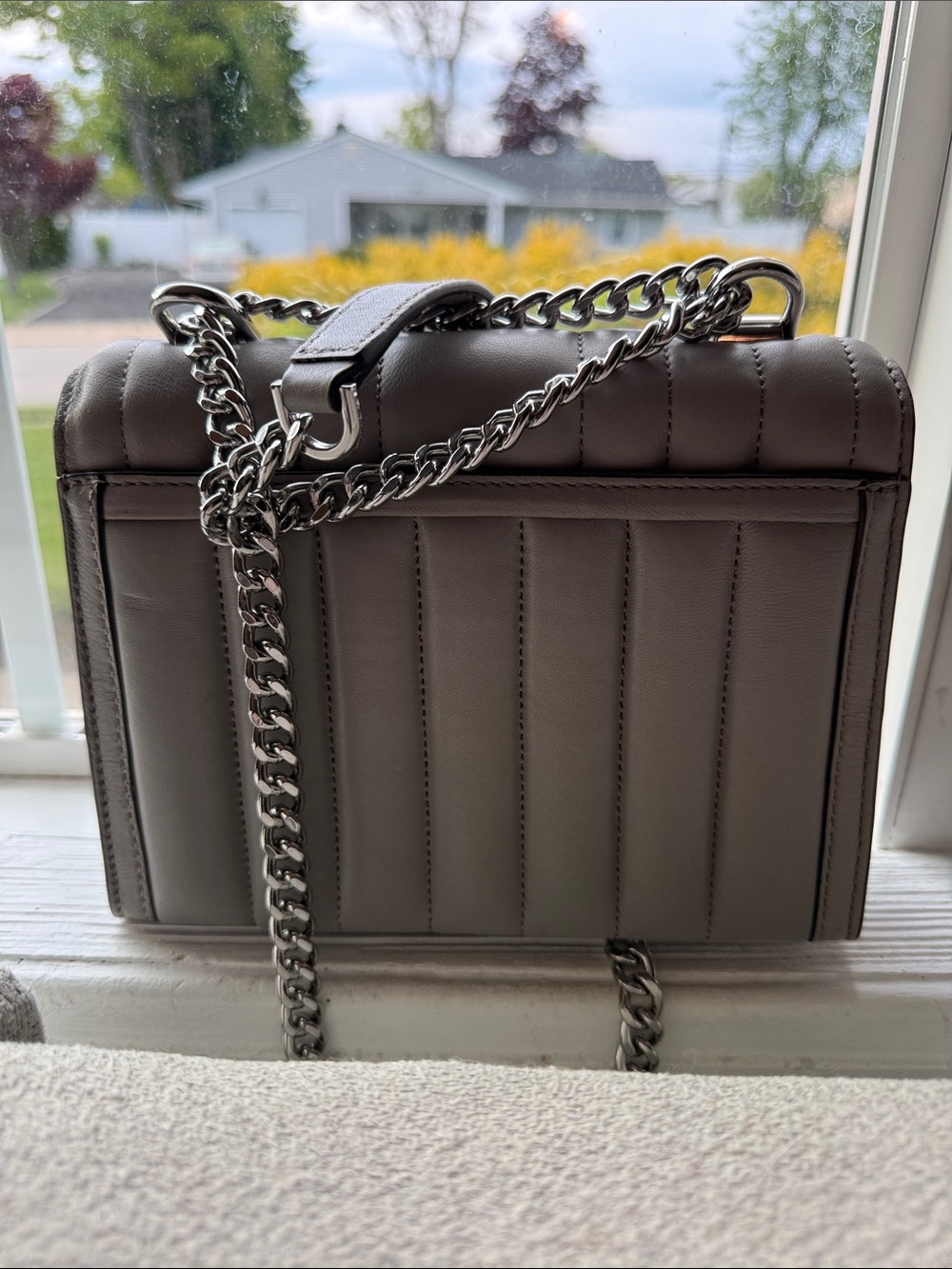 Michael Kors Taupe Quilted Leather Crossbody with Silver Chain - Picture 3 of 5